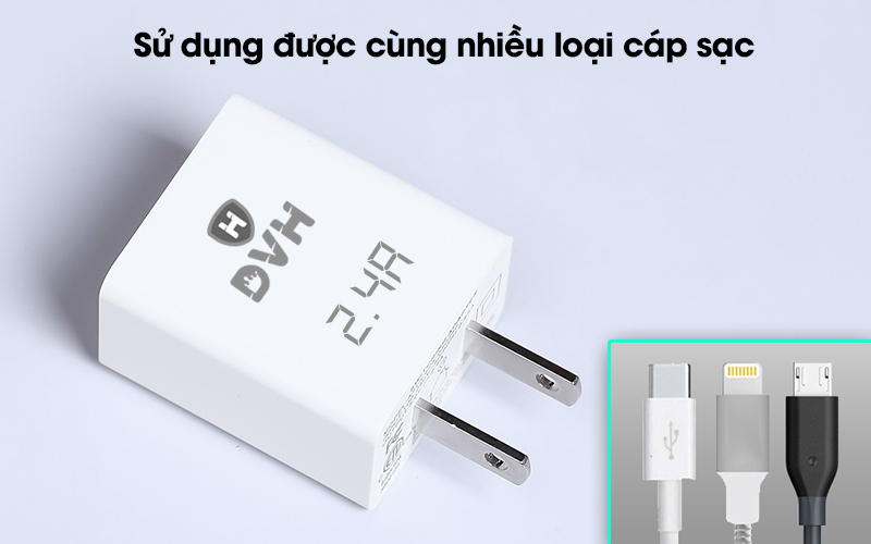 Adapter sạc 2.4A DVH C9 Trắng - Chọn dùng cáp sạc đa dạng
